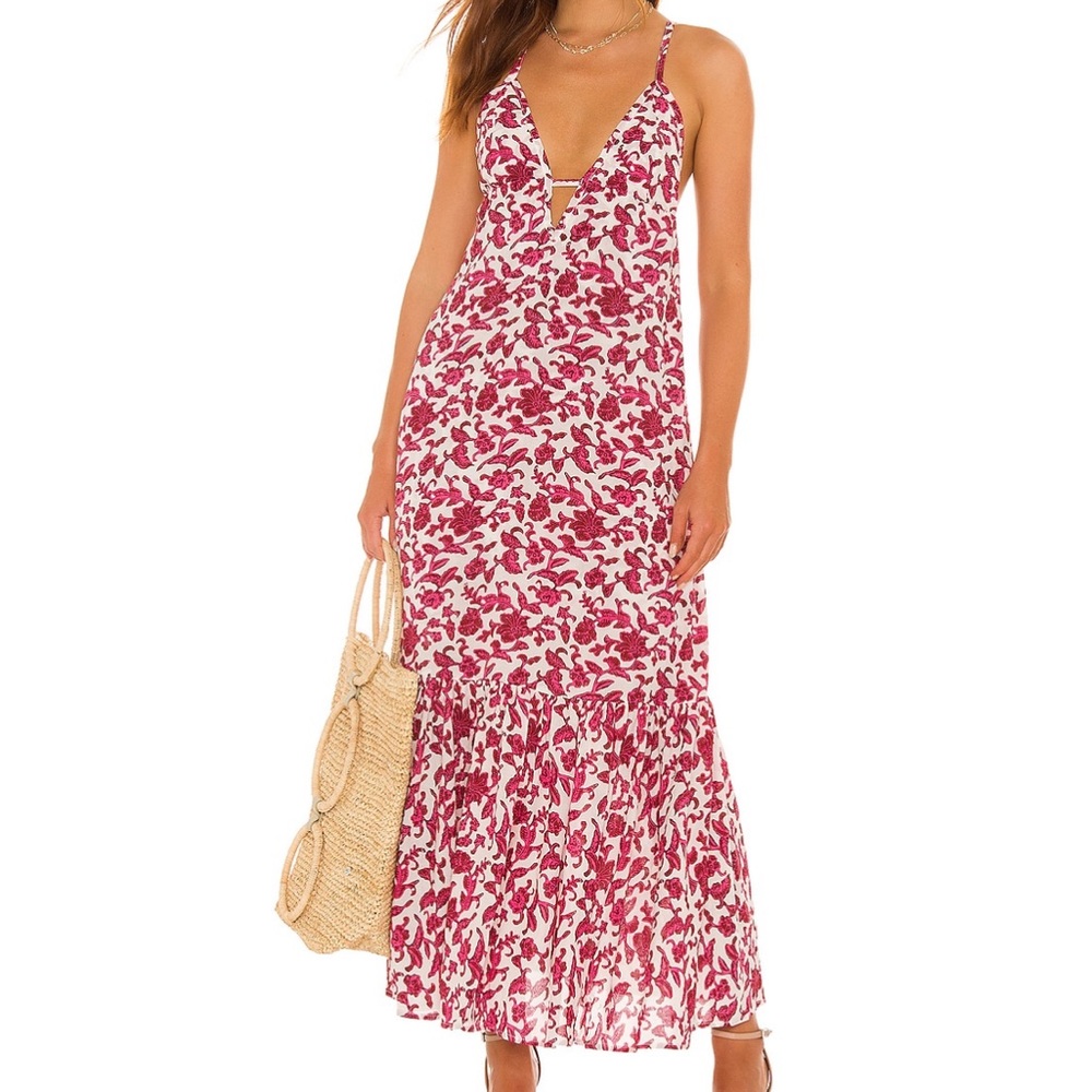 Indah. Anne Maxi Dress. Tara (pink/white print). Size XS/S.